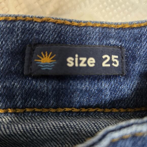 Faherty Jeans Womens 25 Straight Leg Distressed Organic Cotton Mid Rise Indigo - Picture 8 of 14